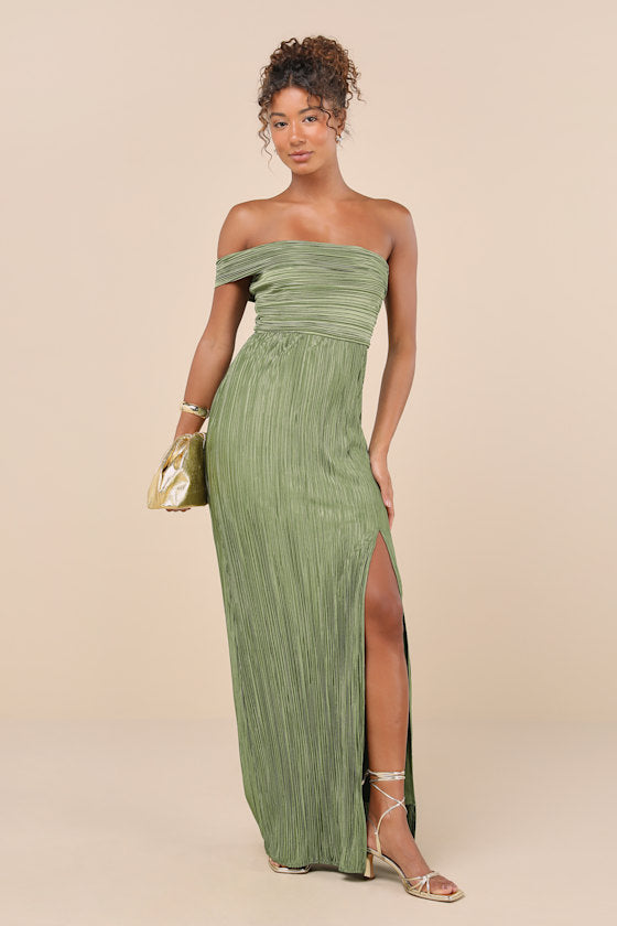 Poised Performance Blue Plisse One-Shoulder Maxi Dress