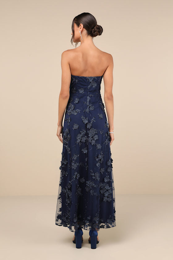 Rare Presence Powder Blue 3D Floral Embroidered Maxi Dress