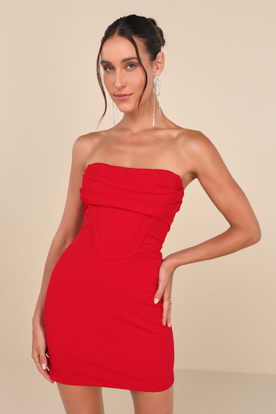 Dramatic Intent Hot Pink Strapless Corset Bodycon Mini Dress