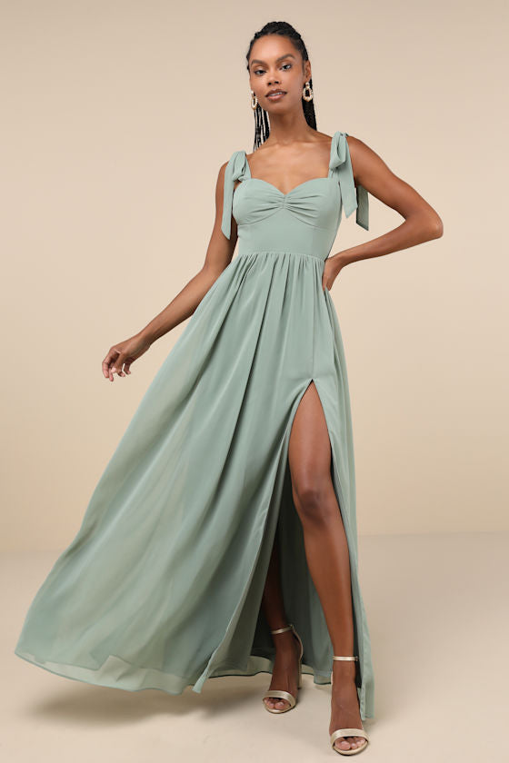 Radiant Charisma Navy Chiffon Ruched Tie-Strap Maxi Dress