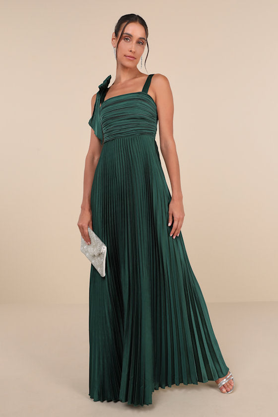 Gorgeous Purpose Pink Satin Pleated Sleeveless Bow Maxi Dress