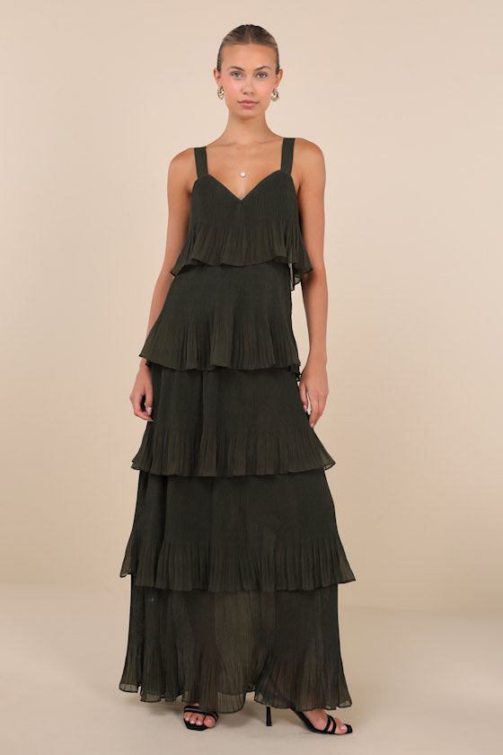 Elegant Nature Blush Pink Pleated Sleeveless Tiered Maxi Dress
