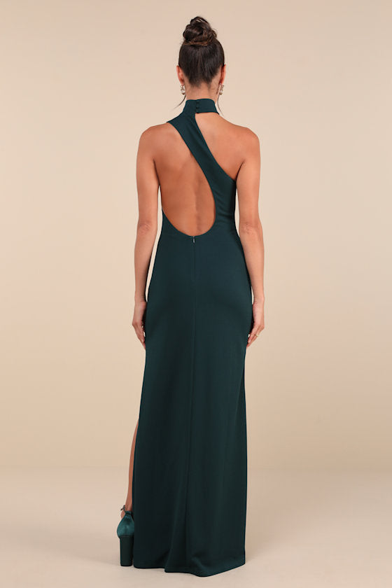 Keep It Interesting Red Asymmetrical Cutout Halter Maxi Dress