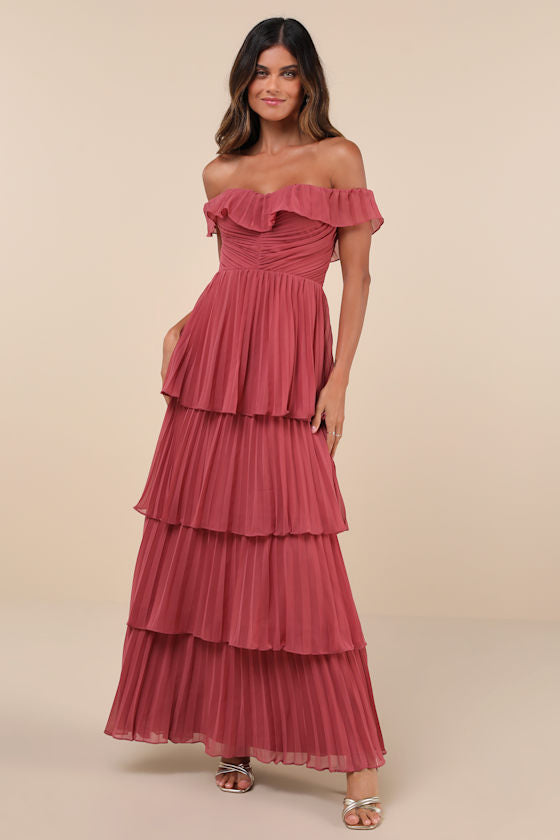 Always Remarkable Lavender Pleated Off-the-Shoulder Maxi Dress