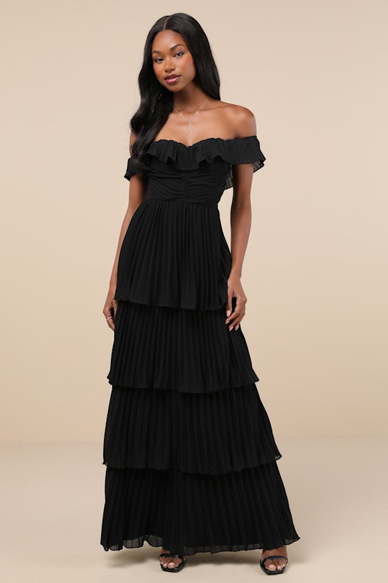 Always Remarkable Emerald Pleated Off-the-Shoulder Maxi Dress