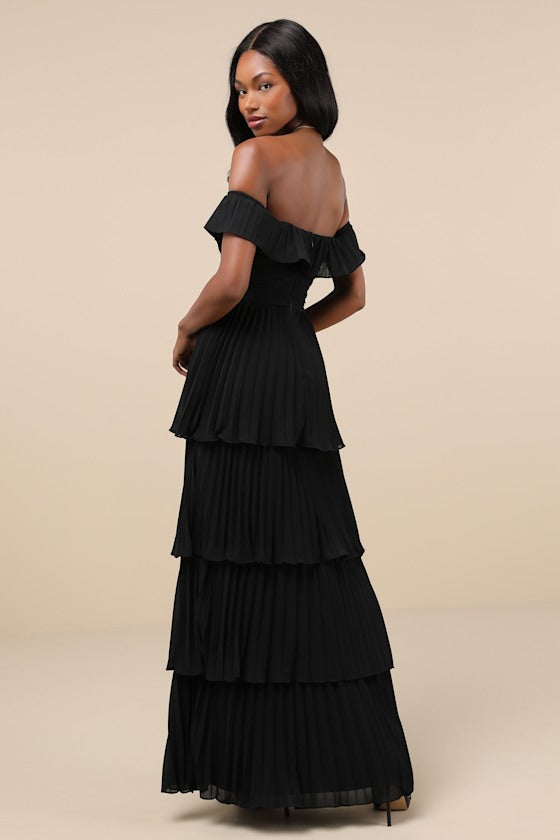 Always Remarkable Lavender Pleated Off-the-Shoulder Maxi Dress