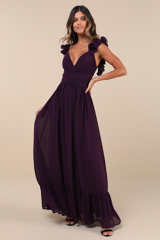Soiree Celebration Navy Blue Ruffled Lace-Up Maxi Dress