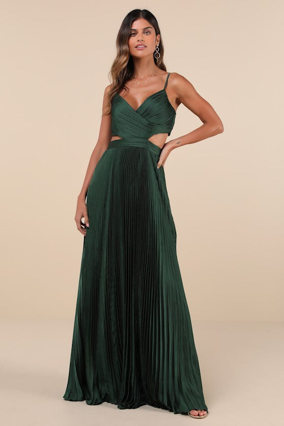 Got the Glam Blue Pleated Cutout Maxi Dress