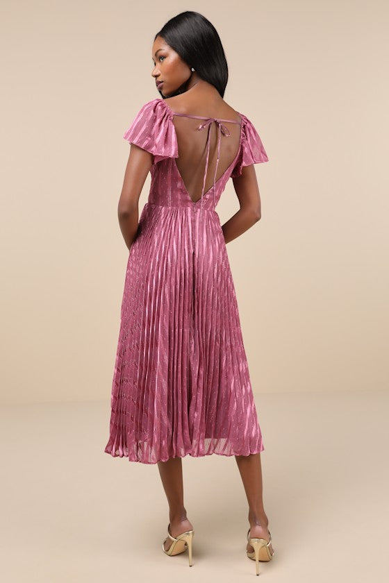 Standout Sophistication Emerald Lurex Flutter Sleeve Midi Dress