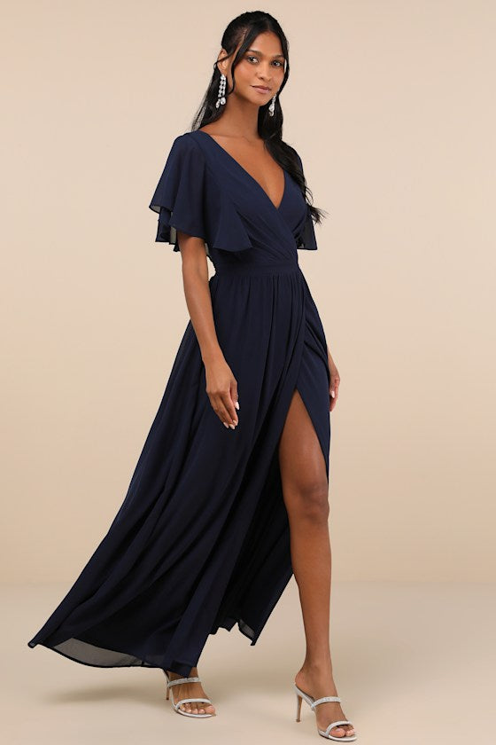 Convincing Grace Burgundy Flutter Sleeve Wrap Maxi Dress
