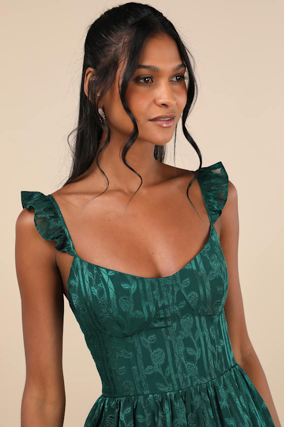 Stunning Glory Sage Green Floral Jacquard Tiered Maxi Dress