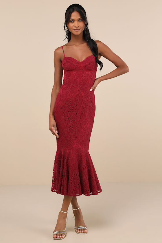 Found Your Love Navy Blue Lace Sleeveless Trumpet Midi Dress