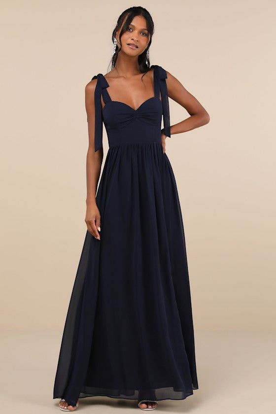 Radiant Charisma Light Blue Chiffon Ruched Tie-Strap Maxi Dress