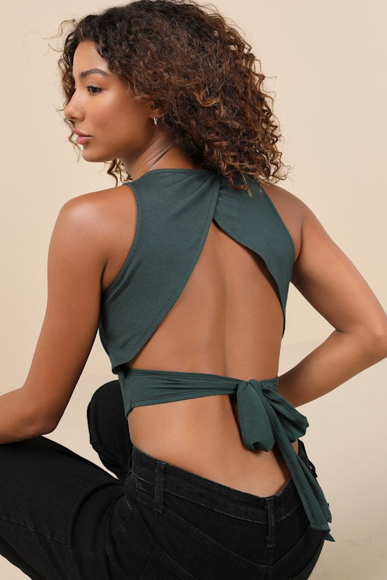 Let's Tie It Rust Orange Tie-Back Cropped Tank Top