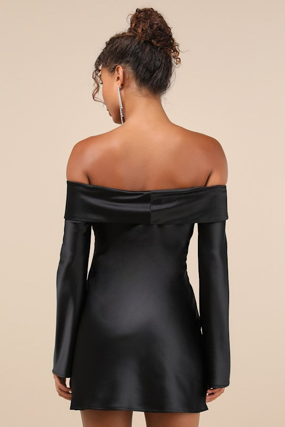 Luxurious Vision White Satin Off-the-Shoulder Mini Dress
