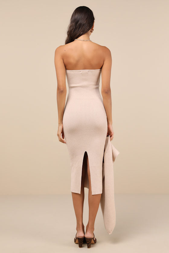 Autumn Aura Rusty Rose Ribbed Two-Piece Sweater Dress