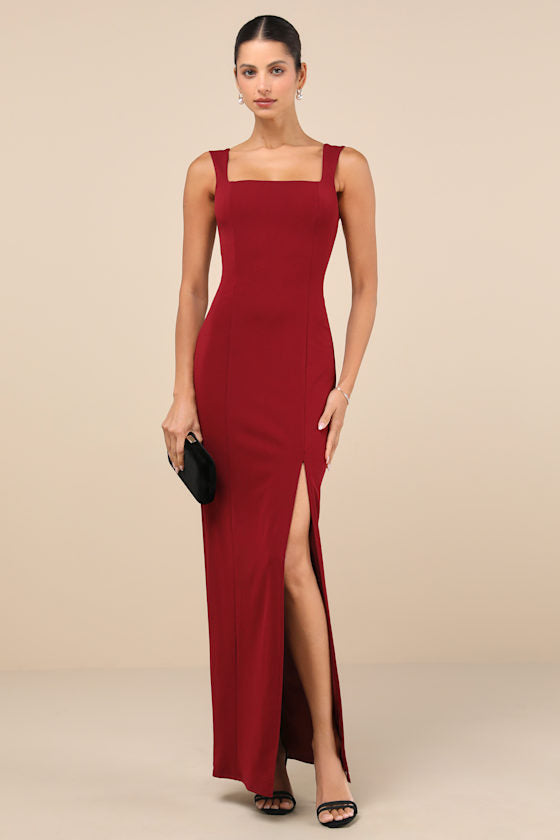 Inspiring Allure Black Square Neck Column Maxi Dress