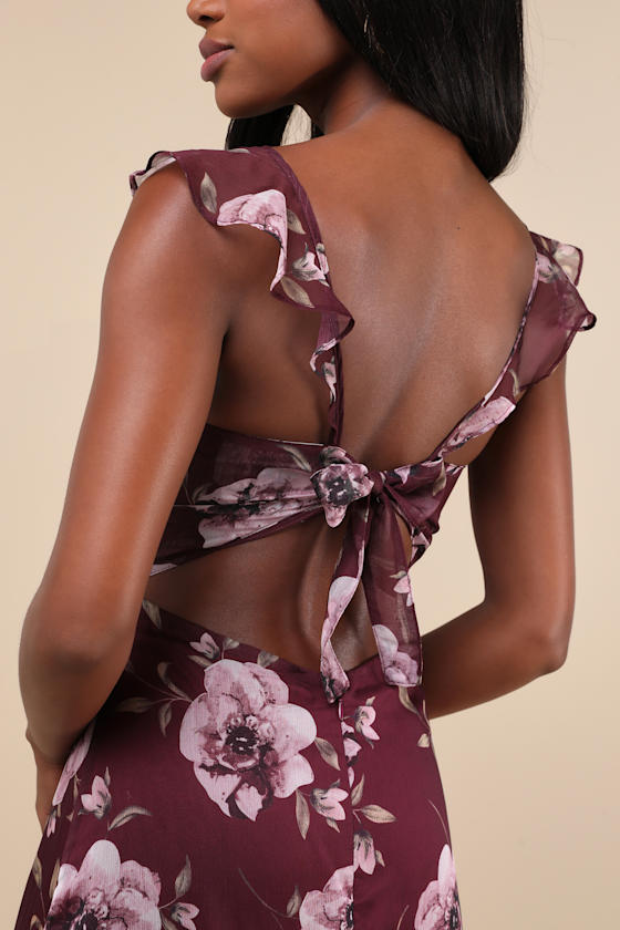 Sweetest Entrance Navy Blue Ruffled Tie-Back Maxi Dress
