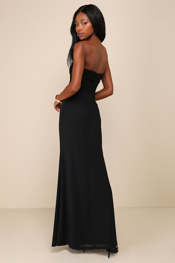 Epitome of Allure Bright Blue Mesh Strapless Ruched Maxi Dress