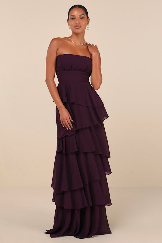 Gorgeous Essence Black Strapless Tiered Maxi Dress
