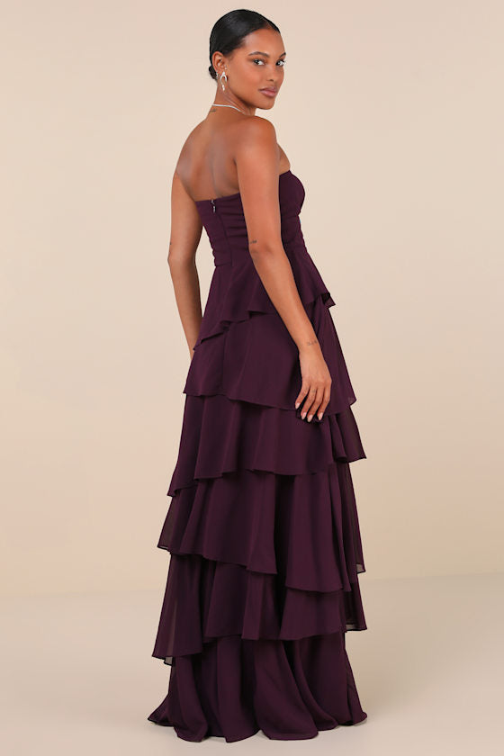 Gorgeous Essence Slate Blue Strapless Tiered Maxi Dress