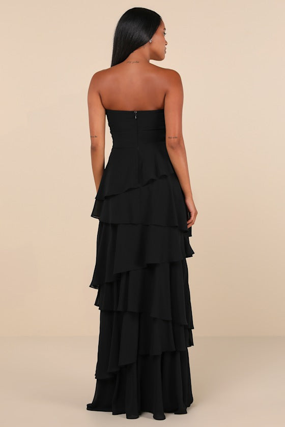 Gorgeous Essence Slate Blue Strapless Tiered Maxi Dress