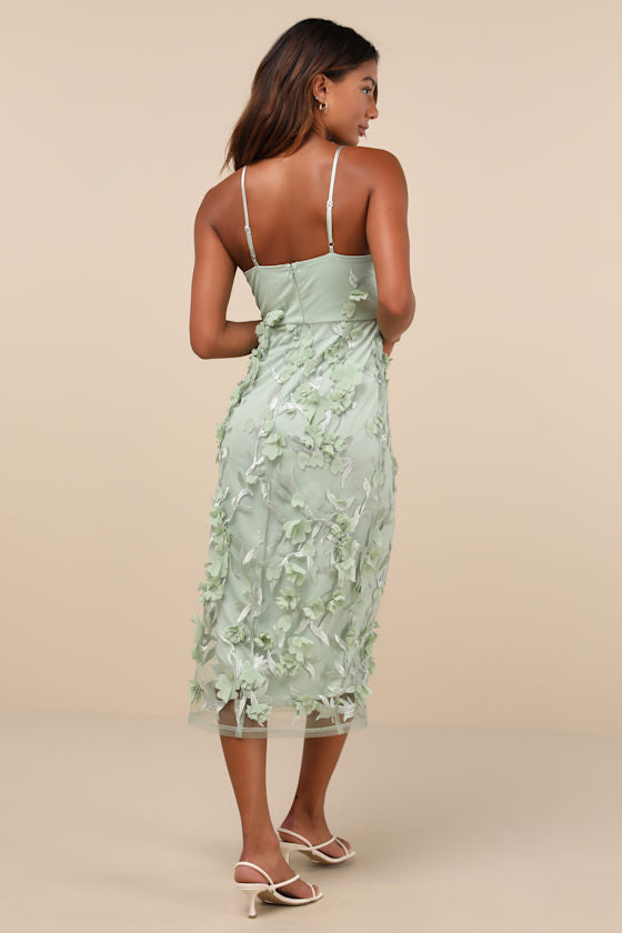 Limitless Adoration Blush Pink 3D Floral Embroidered Midi Dress