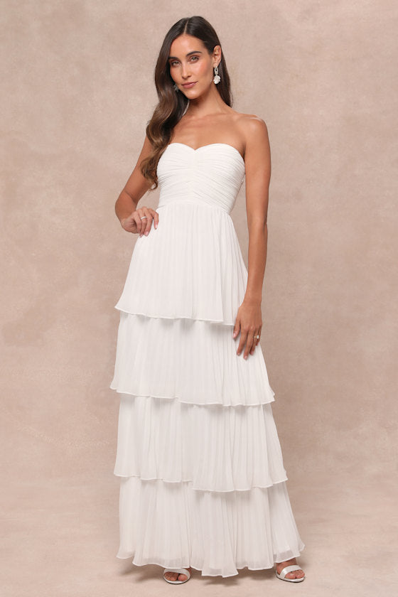 Seriously Sensational Light Pink Strapless Tiered Maxi Dress