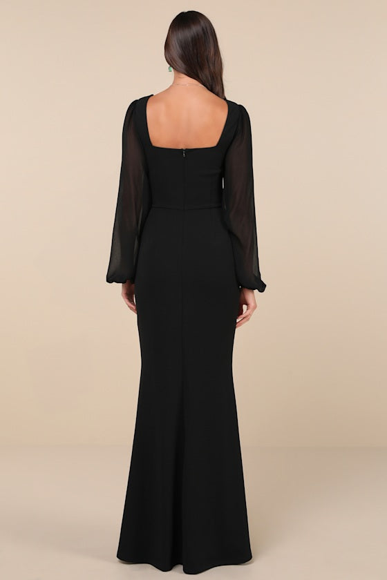 Composed Elegance Burgundy Balloon Sleeve Mermaid Maxi Dress