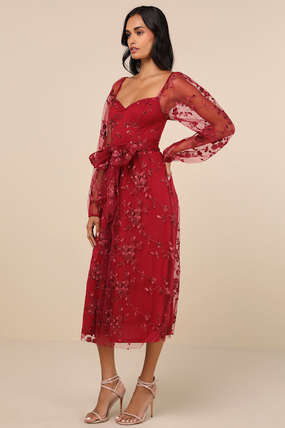 Darling Charisma Emerald Mesh Embroidered Midi Dress