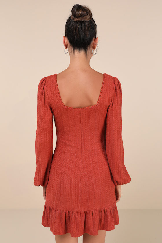 Coveted Sweetness Black Pointelle Knit Long Sleeve Mini Dress