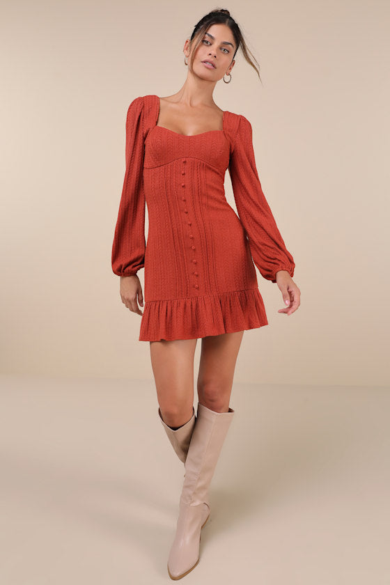 Coveted Sweetness Cream Pointelle Knit Long Sleeve Mini Dress