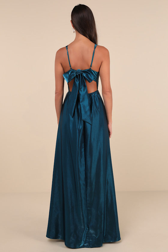 Immaculate Aura Shiny Magenta Taffeta Maxi Dress With Pockets
