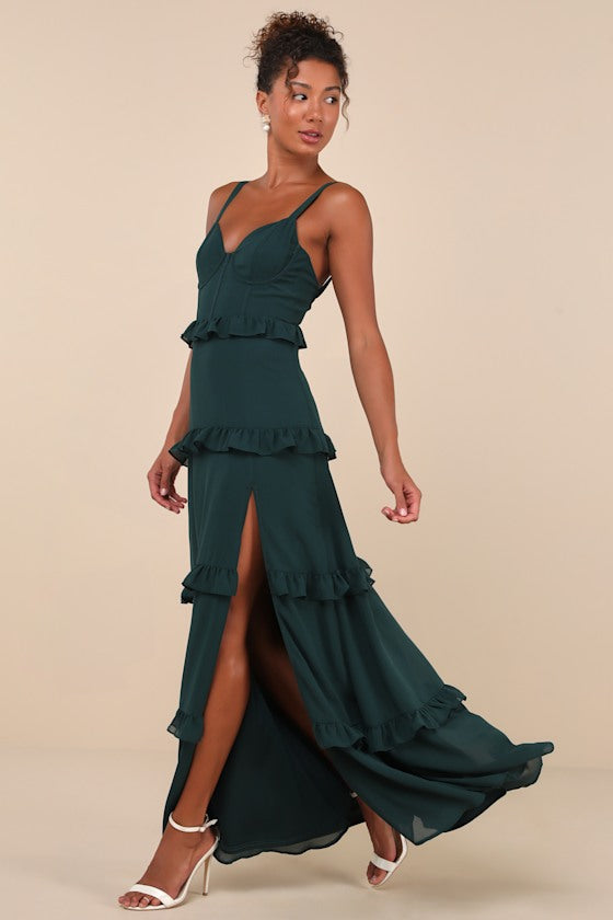 Sincerely Poised Black Backless Bustier Tiered Maxi Dress
