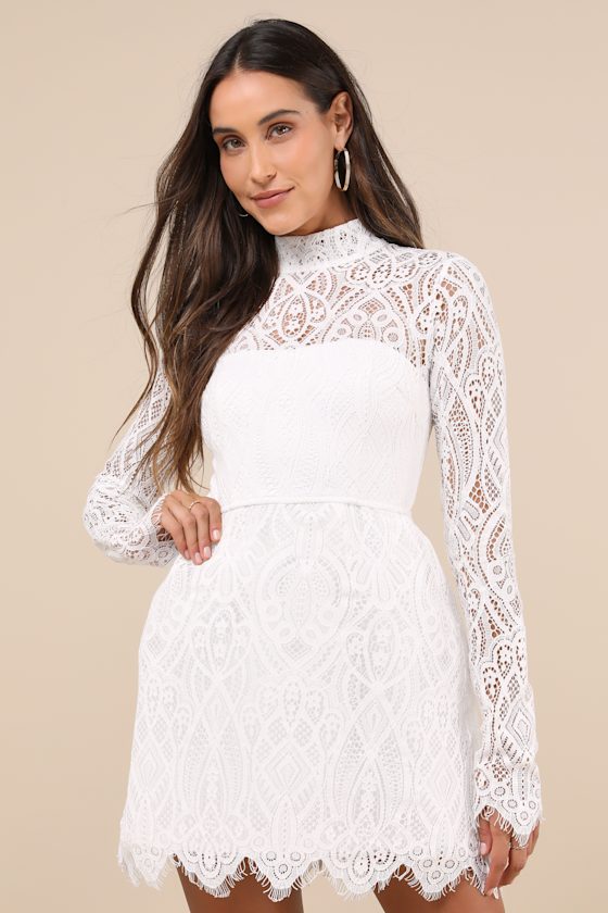 Gorgeous Attraction Black Lace Structured Long Sleeve Mini Dress