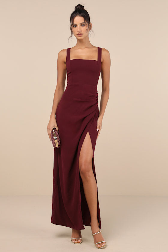 Glamorous Disposition Navy Ruched Maxi Dress