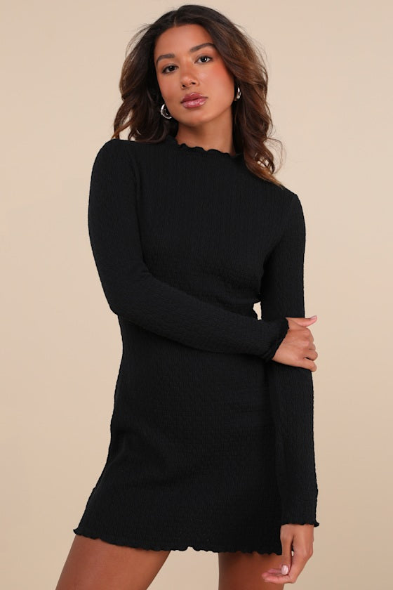 Flattering Forecast Brown Textured Long Sleeve Mini Dress