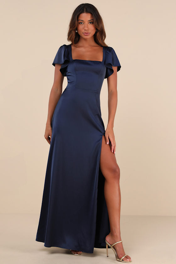 Ultimate Sweetness Emerald Green Satin Flutter Sleeve Maxi Dress