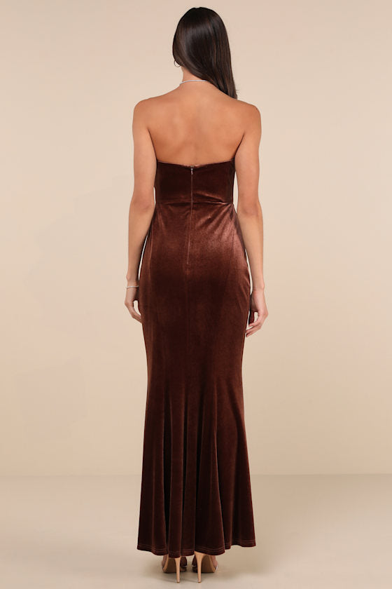 Perfectly Captivating Plum Purple Velvet Strapless Maxi Dress