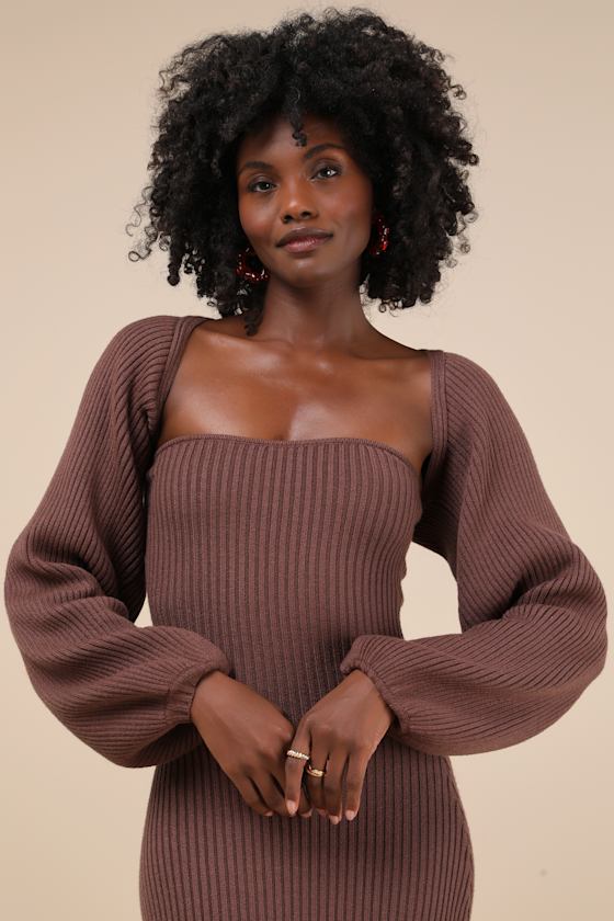 Autumn Aura Beige Ribbed Two-Piece Sweater Dress