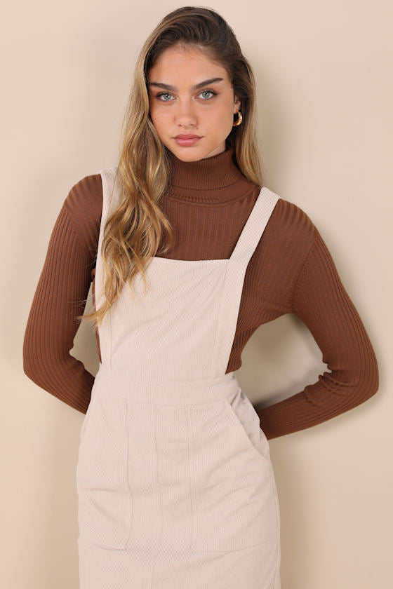 Embracing Autumn Brown Corduroy Pinafore Mini Dress