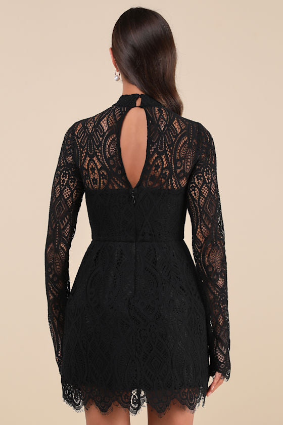 Gorgeous Attraction White Lace Structured Long Sleeve Mini Dress