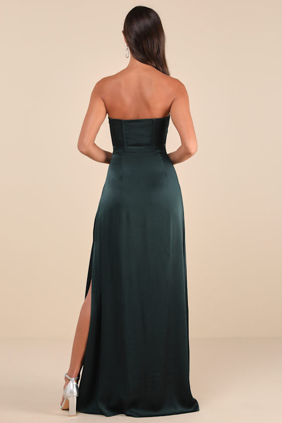 Extraordinary Presence Aqua Blue Satin Strapless Maxi Dress