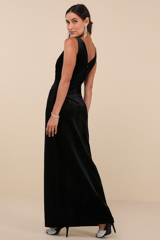 Beautiful Evenings Dark Teal Velvet Twist-Front Maxi Dress