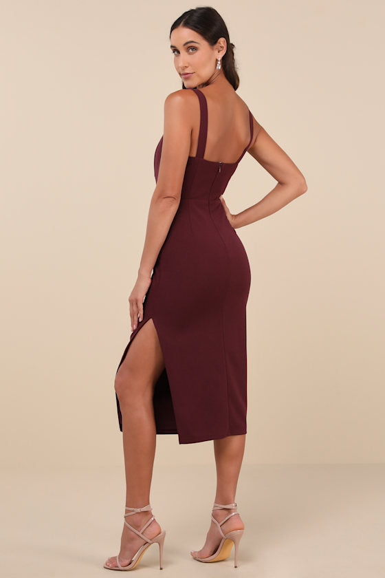 Vibrant Allure Black Square Neck Sleeveless Bodycon Midi Dress