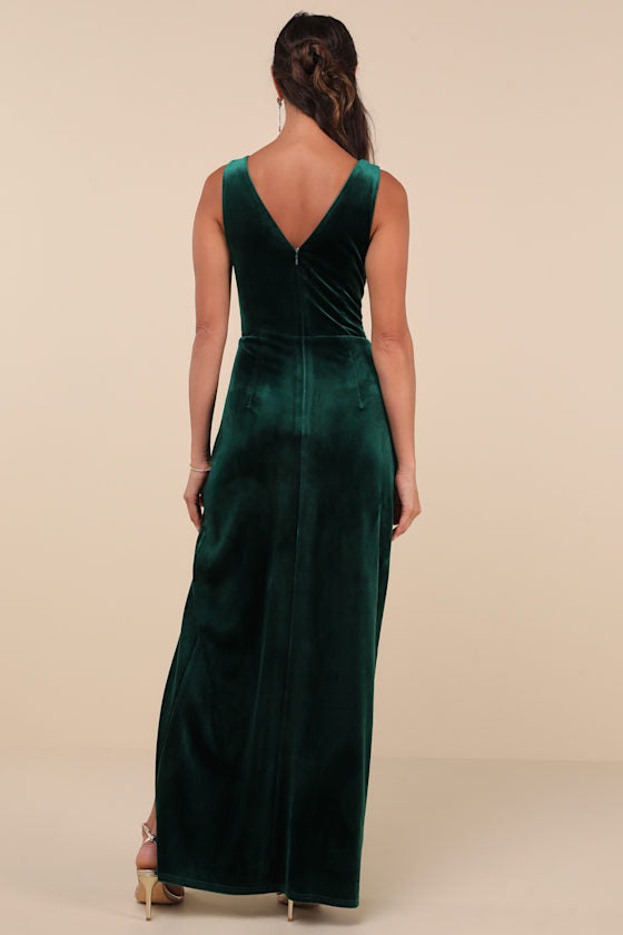 Beautiful Evenings Black Velvet Twist-Front Maxi Dress