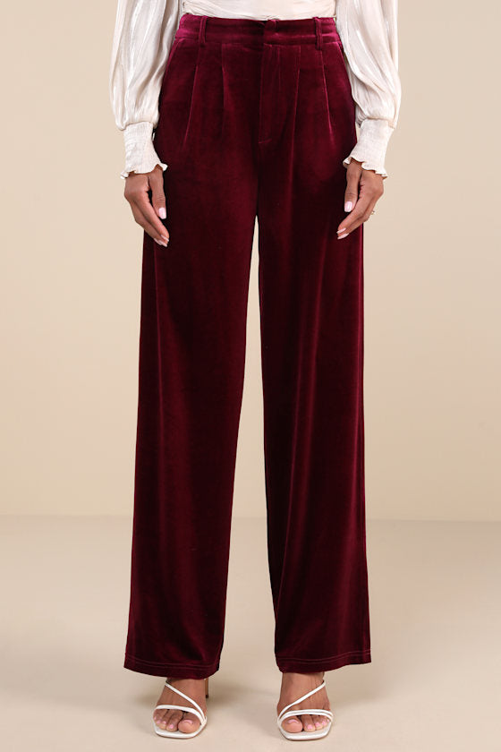 Posh Idea Emerald Velvet High-Rise Straight Leg Trouser Pants