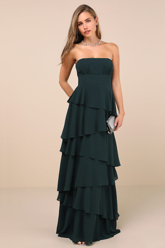 Gorgeous Essence Dark Purple Strapless Tiered Maxi Dress