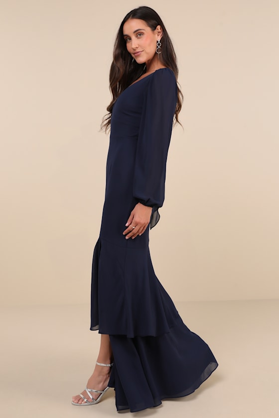 Tier Elegance Black Long Sleeve Tiered Maxi Dress
