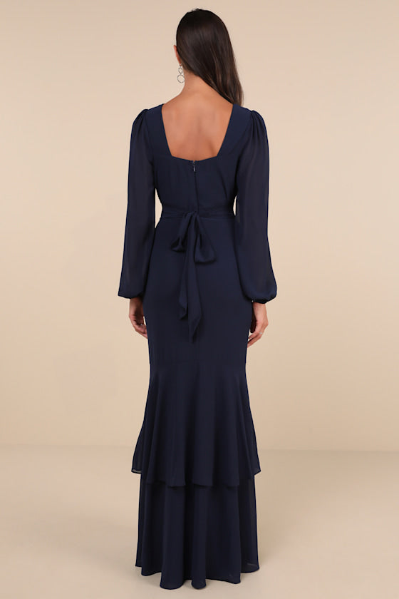 Tier Elegance Black Long Sleeve Tiered Maxi Dress